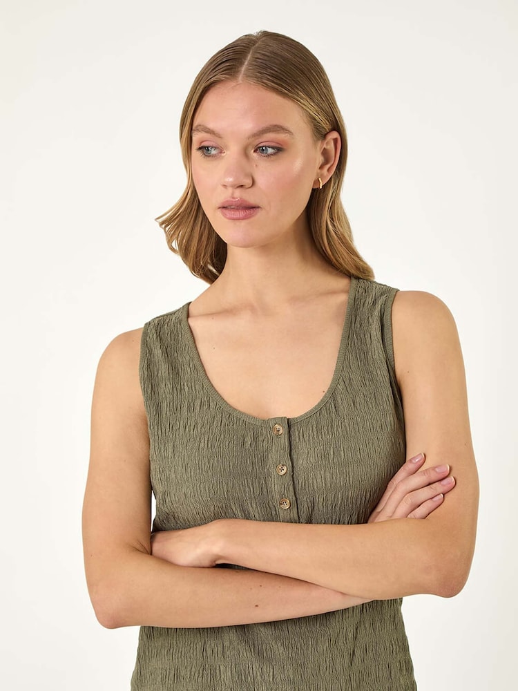 Roman Green Buttoned Stretch Vest Top - Image 2 of 5 Roman Green Buttoned Stretch Vest Top - Image 2 of 5