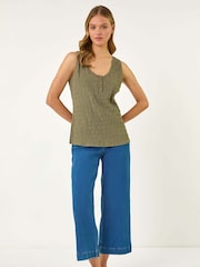 Roman Green Buttoned Stretch Vest Top - Image 5 of 5