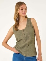 Roman Green Buttoned Stretch Vest Top - Image 5 of 5