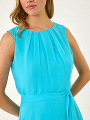 Roman Blue Ground Chiffon Pleat Neck Midi Dress - Image 4 of 5