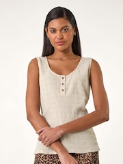 Roman Natural Buttoned Stretch Vest Top - Image 2 of 5