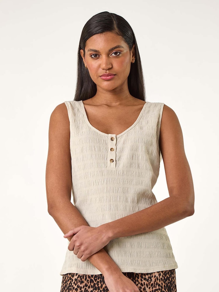 Roman Natural Buttoned Stretch Vest Top - Image 2 of 5