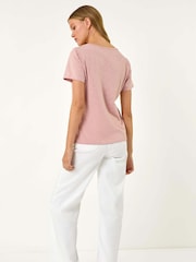 Roman Pink Floral Print Pearl Detail T-Shirt - Image 3 of 5