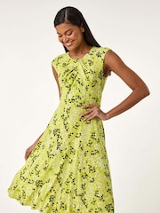 Roman Green Ditsy Floral Print Keyhole Twist Dress - Image 1 of 5