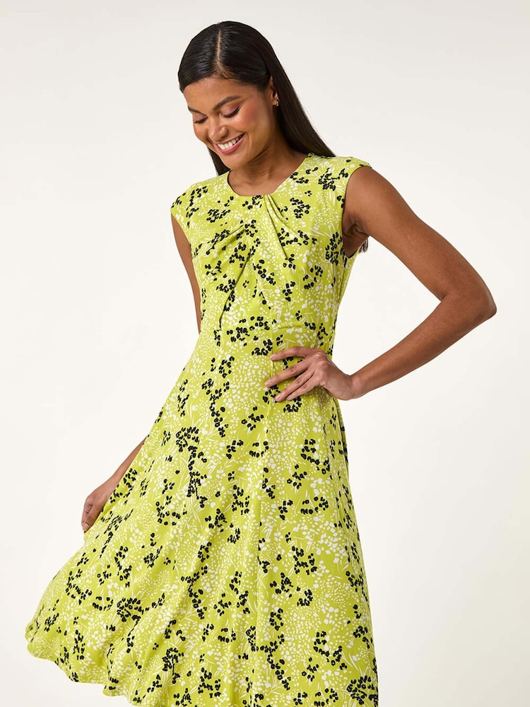 Roman Green Ditsy Floral Print Keyhole Twist Dress - Image 1 of 5