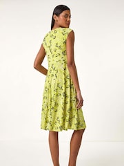 Roman Green Ditsy Floral Print Keyhole Twist Dress - Image 3 of 5