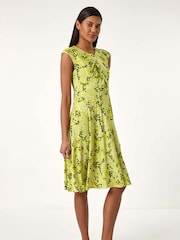 Roman Green Ditsy Floral Print Keyhole Twist Dress - Image 4 of 5