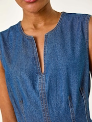 Roman Blue Panel Detail 100% Cotton Midi Dress - Image 5 of 5