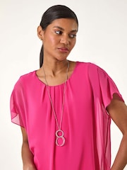 Roman Pink Chiffon Jersey Blouson Blouse with Necklace - Image 1 of 5