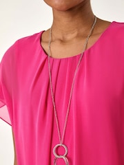 Roman Pink Chiffon Jersey Blouson Blouse with Necklace - Image 5 of 5