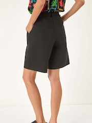 Roman Black Elastic Waist Button Wide Leg Shorts - Image 3 of 5