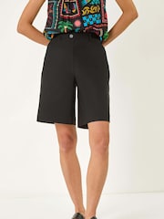 Roman Black Elastic Waist Button Wide Leg Shorts - Image 4 of 5