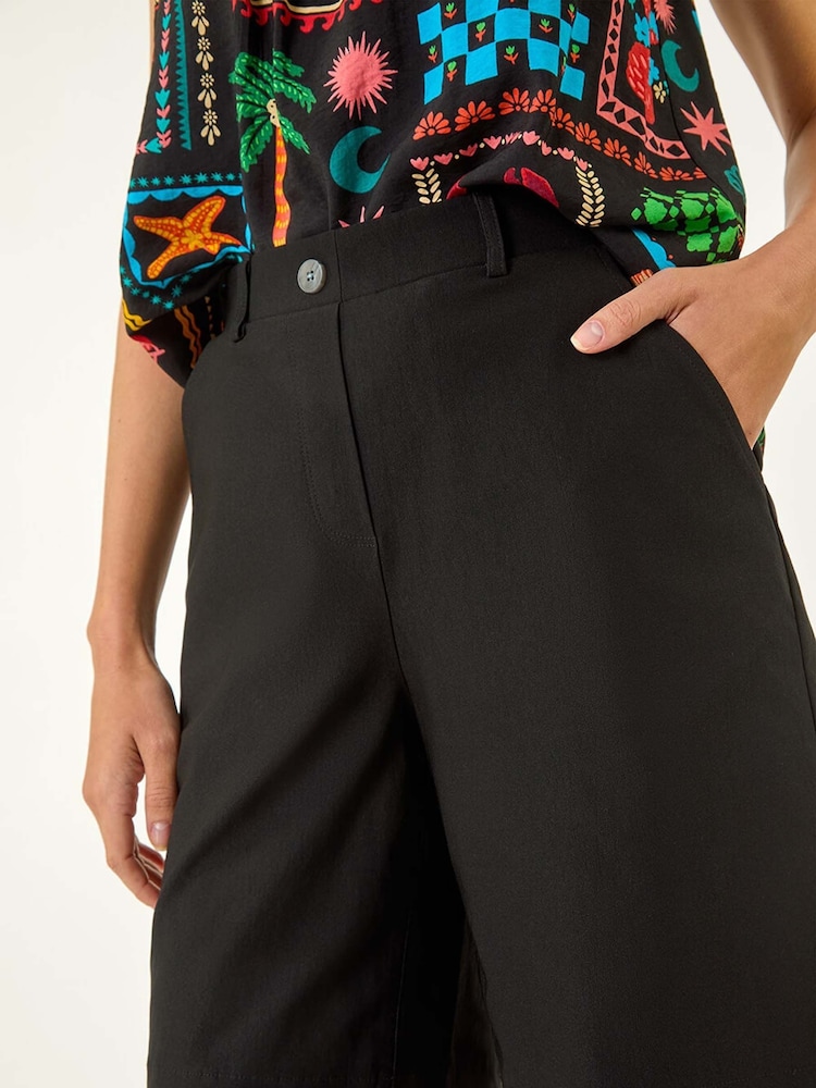 Roman Black Elastic Waist Button Wide Leg Shorts - Image 5 of 5