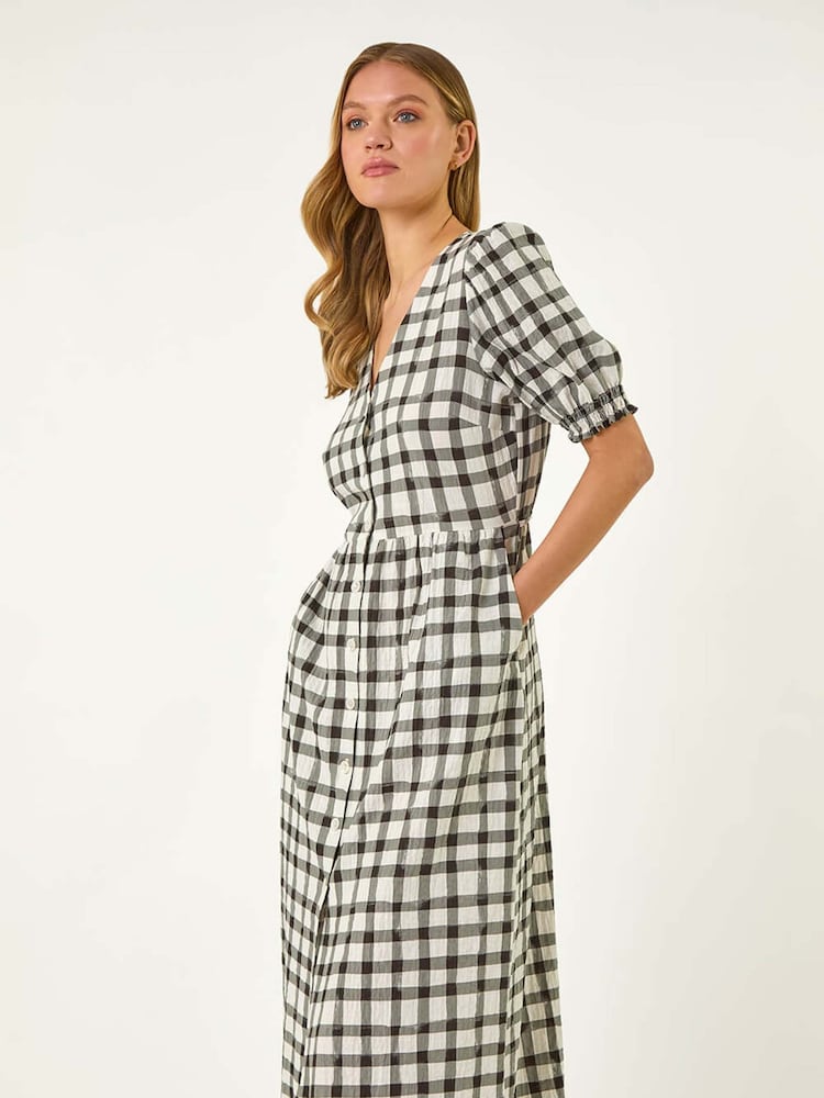 Roman Black Check Button Midi Dress - Image 1 of 5