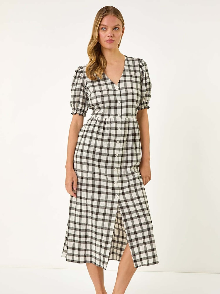 Roman Black Check Button Midi Dress - Image 2 of 5
