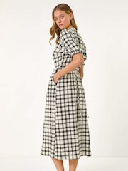 Roman Black Check Button Midi Dress - Image 3 of 5