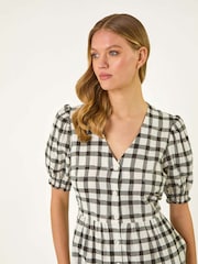 Roman Black Check Button Midi Dress - Image 4 of 5