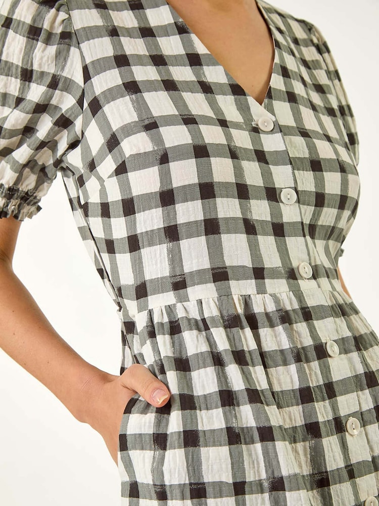 Roman Black Check Button Midi Dress - Image 5 of 5