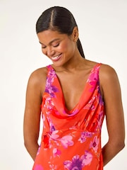 Roman Orange Floral Cowl Neck Midi Dress - Image 4 of 5
