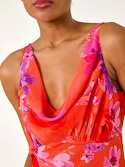 Roman Orange Floral Cowl Neck Midi Dress - Image 5 of 5