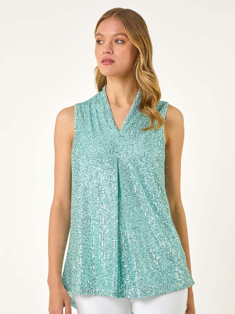 Roman Blue Chrome Sequin Front Pleat Vest - Image 2 of 5