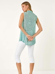 Roman Blue Chrome Sequin Front Pleat Vest - Image 3 of 5