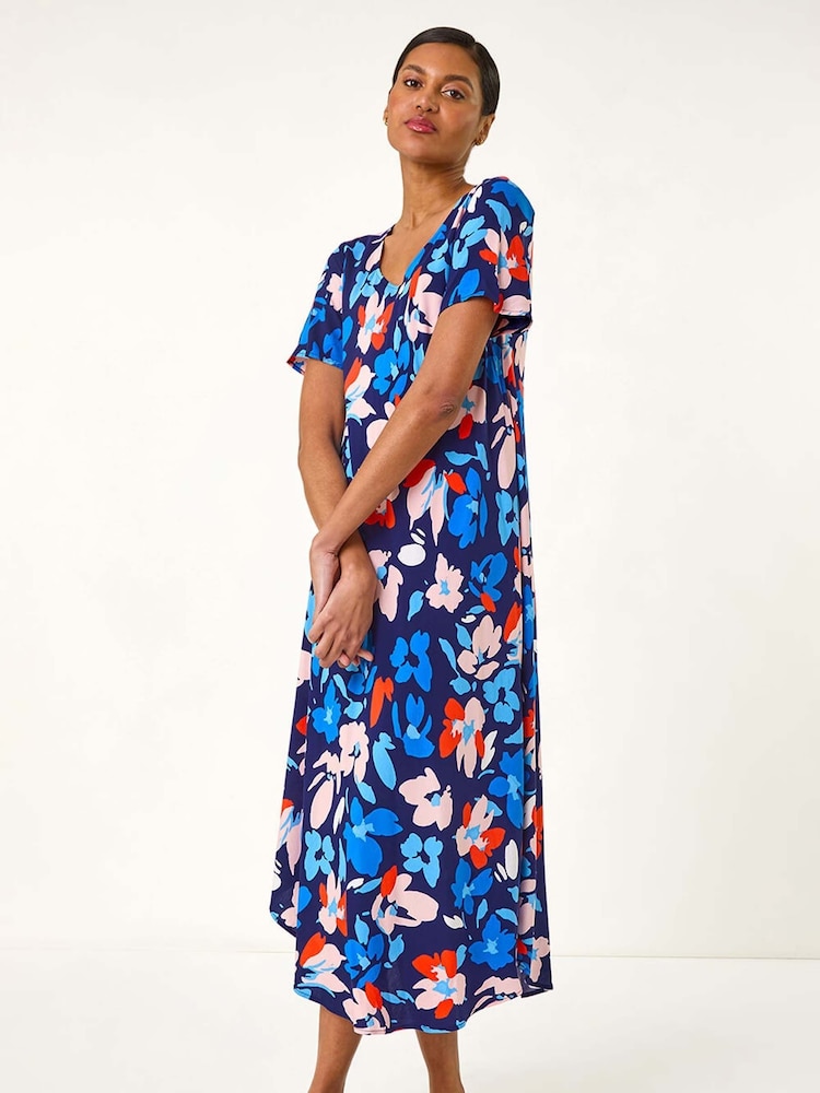 Vestido camisa assimétrico com estampa floral romana - Imagem 1 de 5