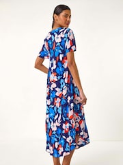 Vestido camisa assimétrico com estampa floral romana - Imagem 3 de 5