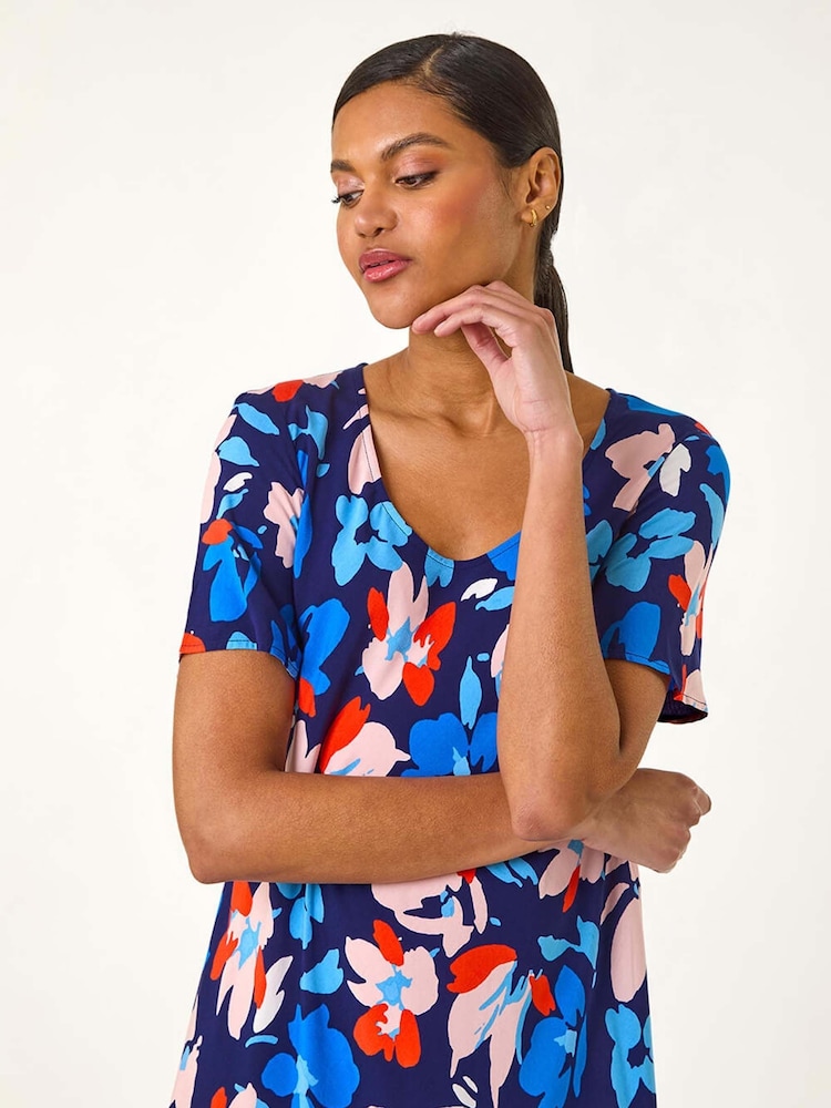 Buy Roman Blue Floral Print Asymmetric T-Shirt Dress from Next USA