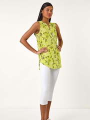 Roman Green Floral Print Buttoned Stretch Vest Top - Image 5 of 5