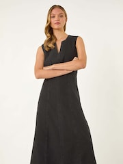 Roman Black Panel Detail 100% Cotton Midi Dress - Image 2 of 5