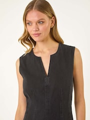 Roman Black Panel Detail 100% Cotton Midi Dress - Image 4 of 5