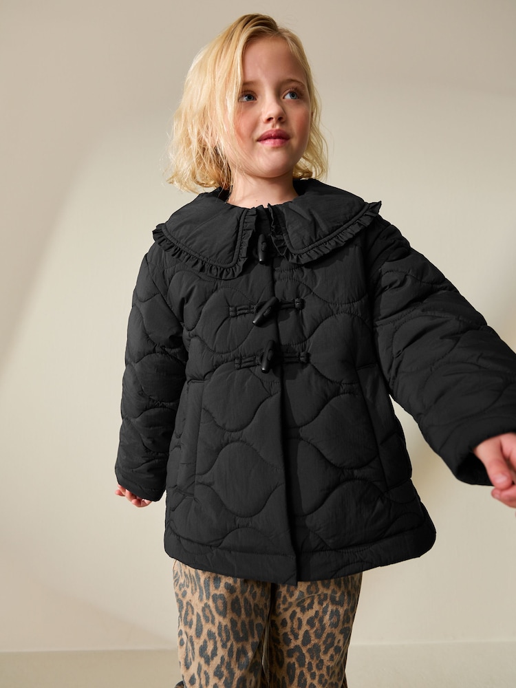 Black Shower Resistant Quilted Collar Jacket (4-14yrs) - Image 1 of 3