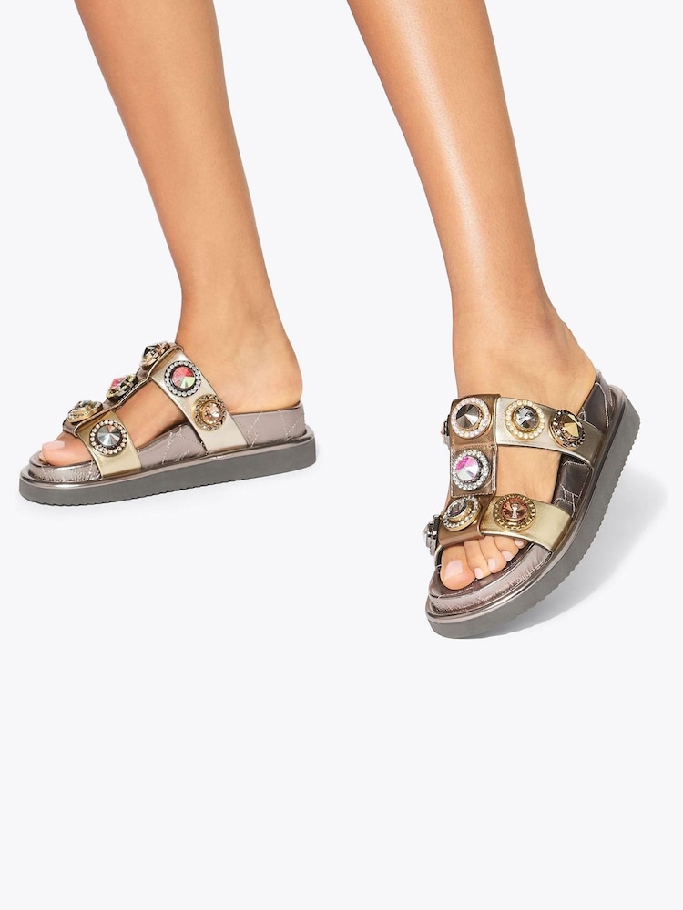 Kurt Geiger London Gold Orson Crystal Sandals - Image 1 of 5