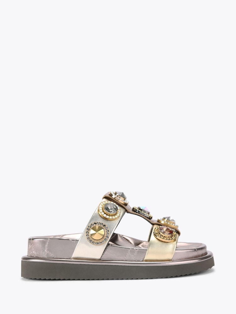Kurt Geiger London Gold Orson Crystal Sandals - Image 2 of 5