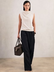 Reiss Navy Robyn Wide Leg Elasticated Waist Trousers - Image 1 of 6