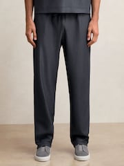 Reiss Petrol Blue Anderson Textured Stripe Drawstring Trousers - Image 3 of 7