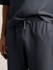 Reiss Petrol Blue Anderson Textured Stripe Drawstring Trousers - Image 4 of 7