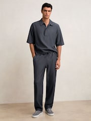Reiss Petrol Blue Anderson Textured Stripe Drawstring Trousers - Image 6 of 7