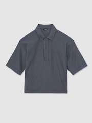 Reiss Petrol Blue Tobi Oversized Textured Stripe Polo Shirt - Image 2 of 6