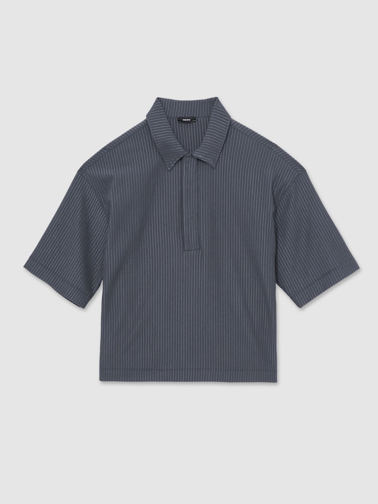 Reiss Petrol Blue Tobi Oversized Textured Stripe Polo Shirt - Image 2 of 6