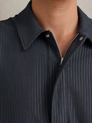 Reiss Petrol Blue Tobi Oversized Textured Stripe Polo Shirt - Image 4 of 6