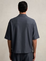 Reiss Petrol Blue Tobi Oversized Textured Stripe Polo Shirt - Image 5 of 6