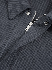 Reiss Petrol Blue Tobi Oversized Textured Stripe Polo Shirt - Image 6 of 6