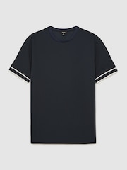 Reiss Navy Blue Oscar Textured Crew-Neck Tipped T-Shirt - Image 2 of 5