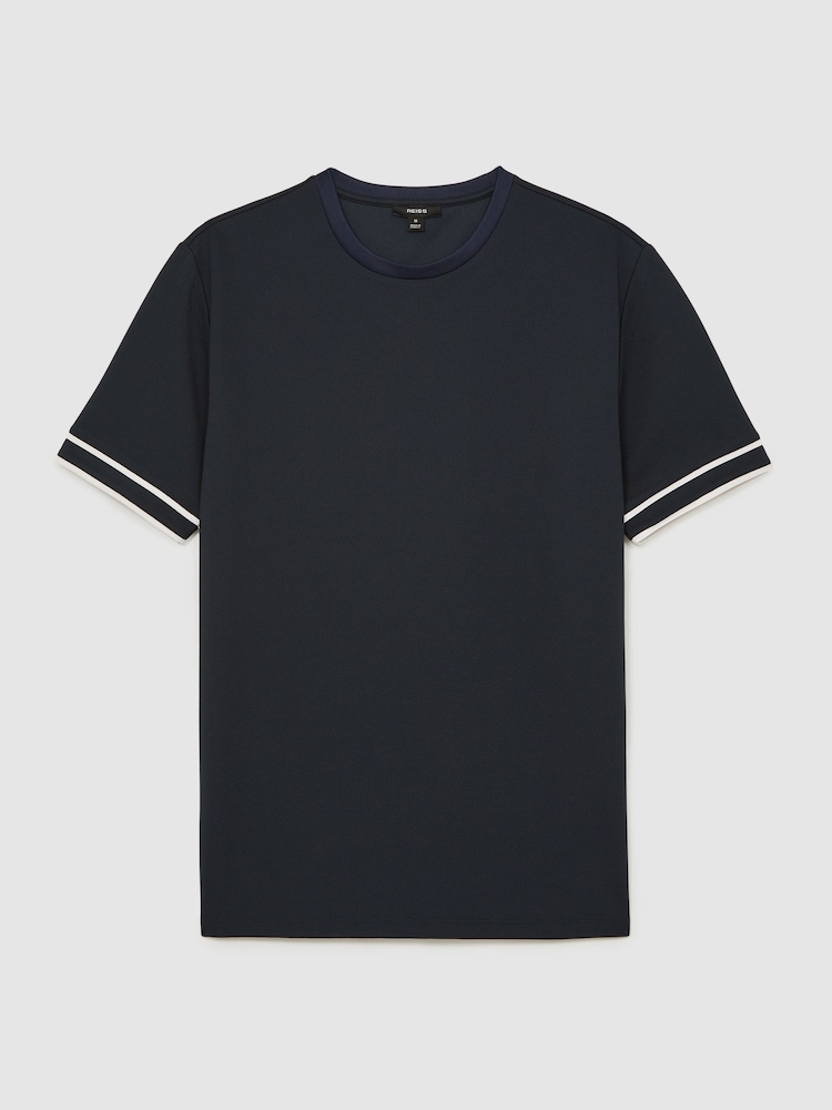 Reiss Navy Blue Oscar Textured Crew-Neck Tipped T-Shirt - Image 2 of 5