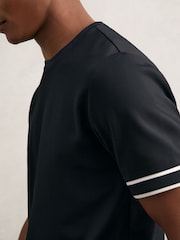 Reiss Navy Blue Oscar Textured Crew-Neck Tipped T-Shirt - Image 3 of 5