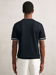 Reiss Navy Blue Oscar Textured Crew-Neck Tipped T-Shirt - Image 4 of 5
