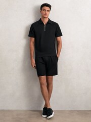 Reiss Black Barber Textured Drawstring Shorts - Image 1 of 6