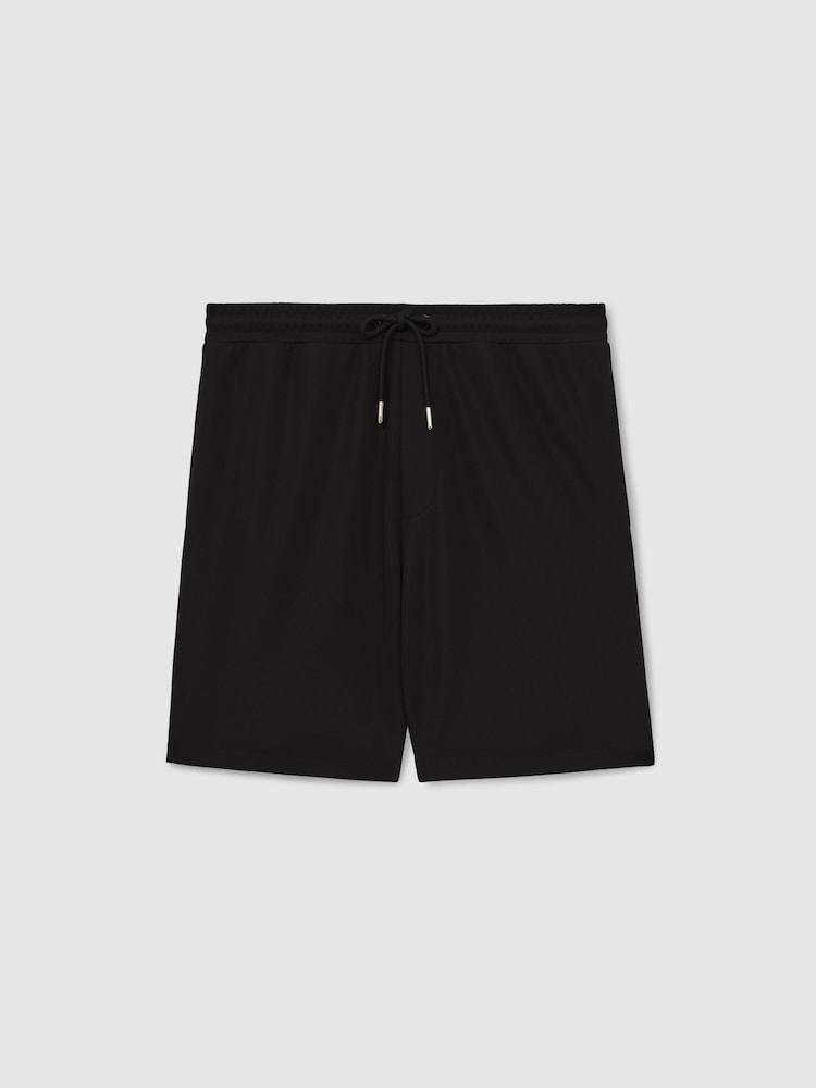 Reiss Black Barber Textured Drawstring Shorts - Image 2 of 6